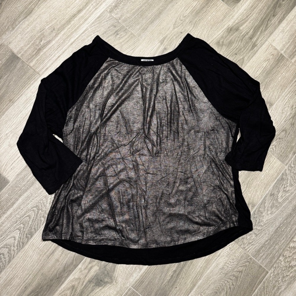 Old Navy Womens‎ XXL Metallic Silver Foil Raglan 3/4 Sleeve Top Black Shimmer